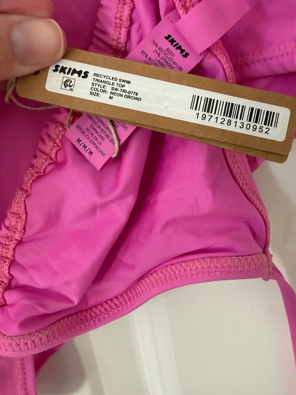NWT SKIMS 3 pc Swim Triangle Top/Boyshorts in Neon Orchid/Off Shoulder in Onyx